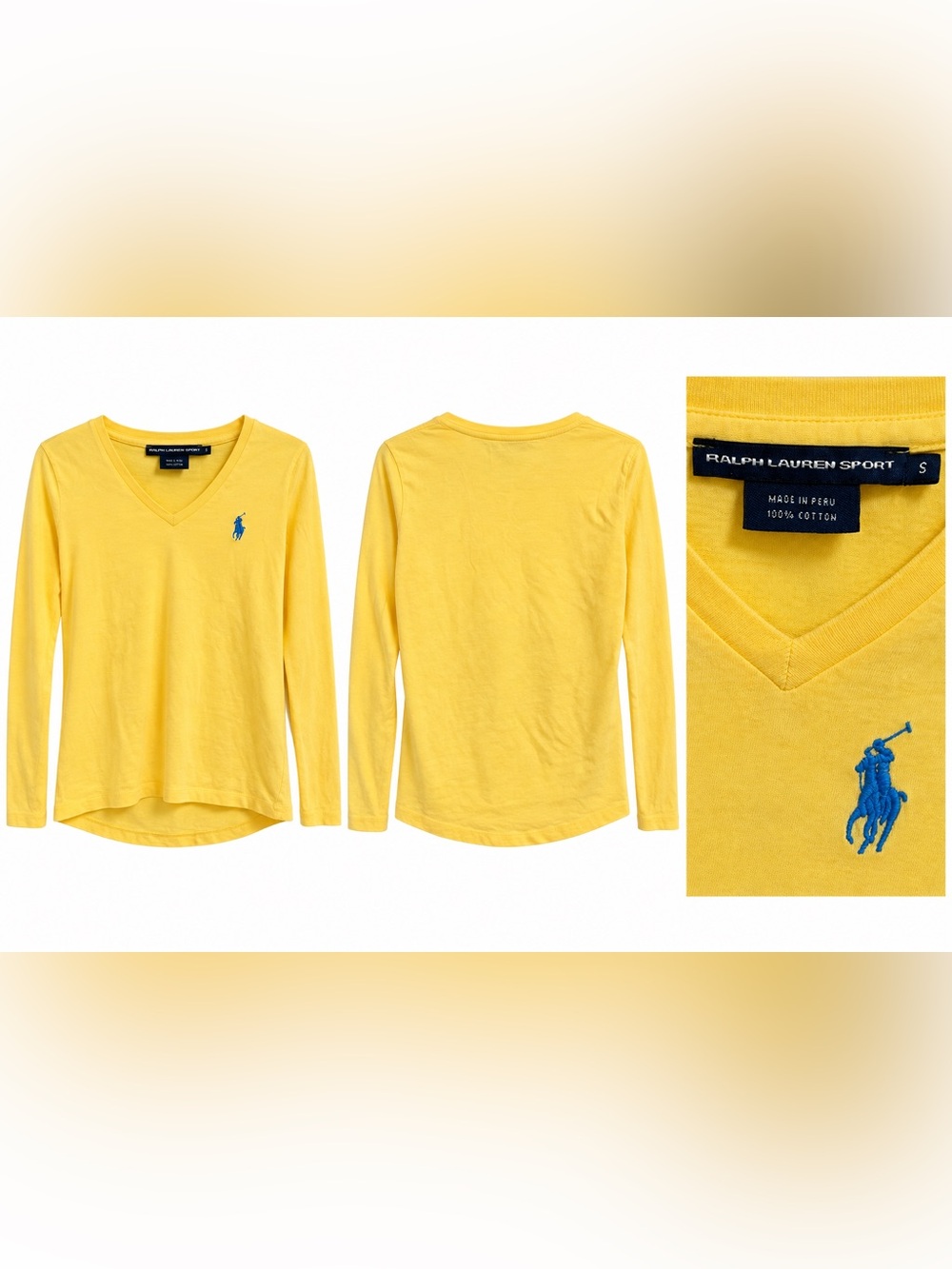 Ralph Lauren Sport Yellow V-Neck Long Sleeve Cotton Shirt Women’s